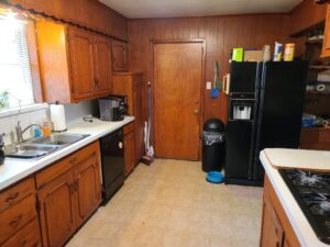 Kitchen interior facing door